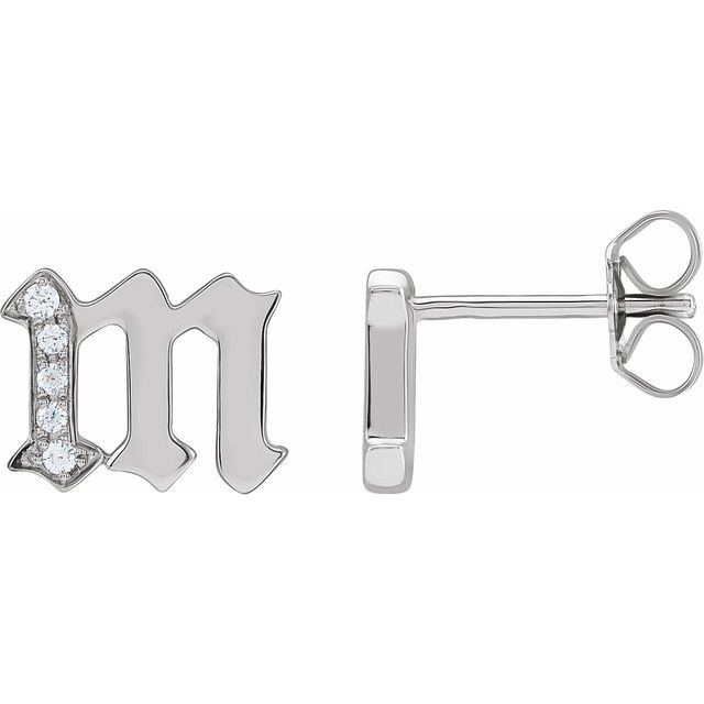 14K Yellow Or White Gold Round I1, H+Friction Back Polished Natural Diamond Gothic Initial Earring