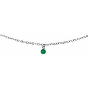 14K White Gold Round 3 Mm Natural Emerald Necklace, Length: 16 In