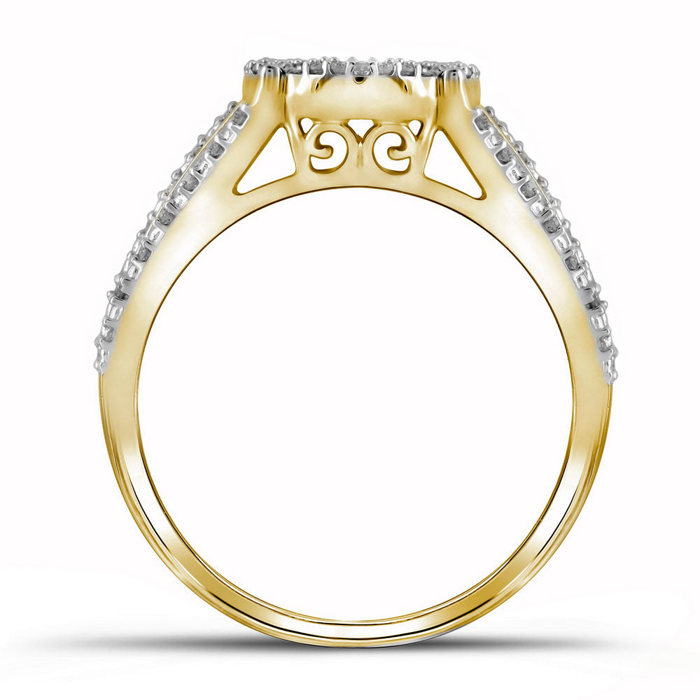 10k Yellow Gold Round Diamond Cluster Bridal Wedding Ring Band Set 3/8 Cttw, Womens Size: 5-10