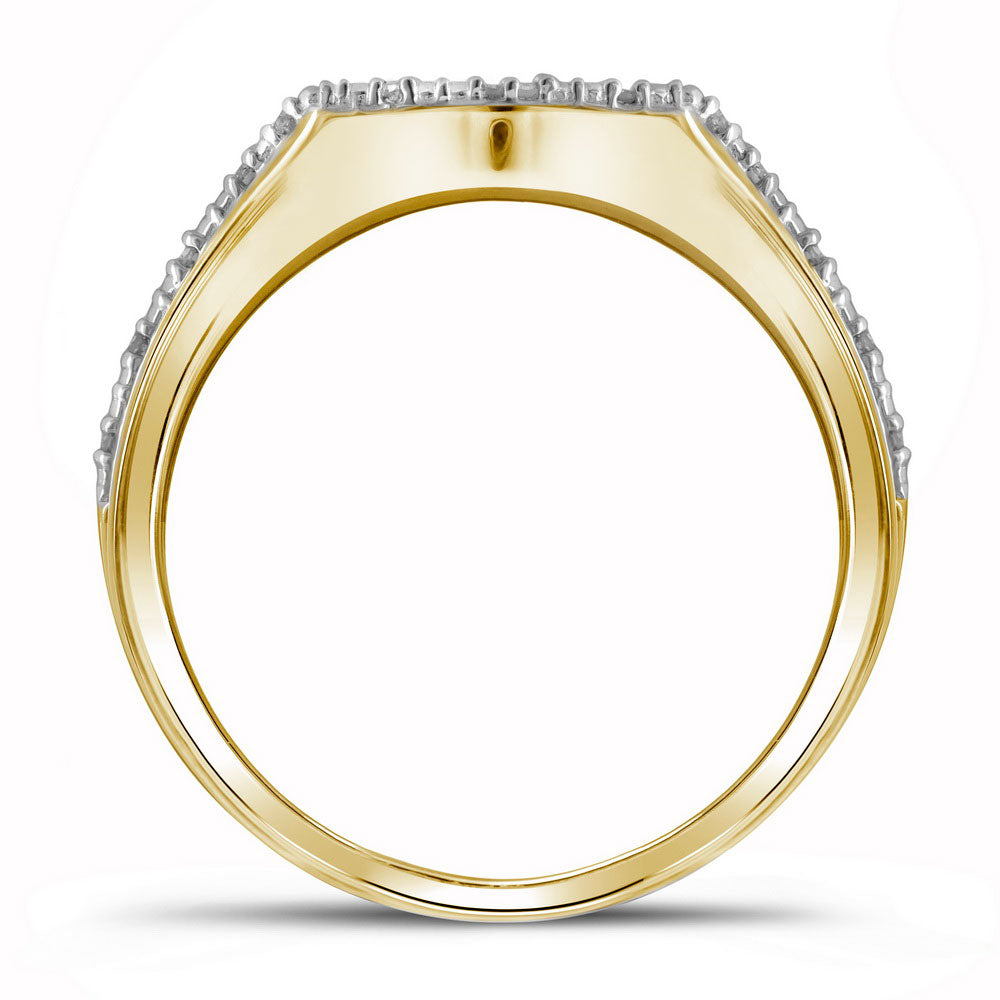 10k Yellow Gold Round Diamond Cluster Bridal Wedding Ring Band Set 3/8 Cttw, Womens Size: 5-10