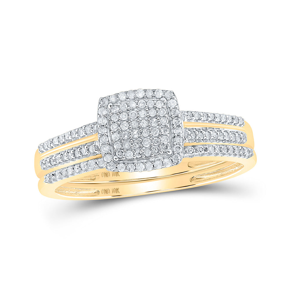 10K Yellow Gold Round Diamond Bridal Wedding Ring Band Set 1/3 Cttw, Womens Size: 5-10