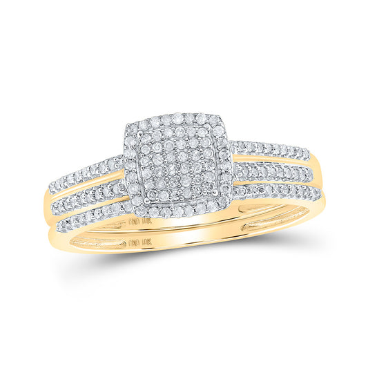 10K Yellow Gold Round Diamond Bridal Wedding Ring Band Set 1/3 Cttw, Womens Size: 5-10