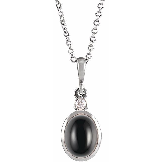 14K White Gold Oval 6 X 4Mm I1, G-H 16-18 In Polished Natural Gemstone And Natural Diamond Necklace