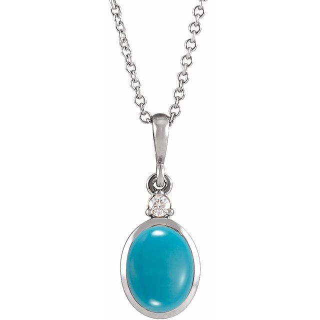 14K White Gold Oval 6 X 4Mm I1, G-H 16-18 In Polished Natural Gemstone And Natural Diamond Necklace