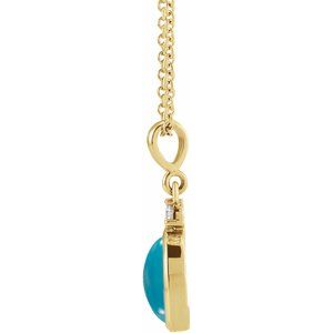 14K Yellow Gold Oval 5 X 3Mm G-H I1 Natural Turquoise And .02 Ct Natural Diamond Cabochon Bezel-Set Necklace, Length: 18 In