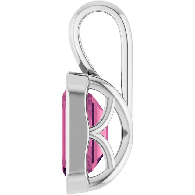 14K White Gold Emerald 7 X 5 Mm Polished Natural Pink Tourmaline Pendant