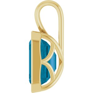 14K Yellow Gold Emerald 10 X 8 Mm Natural London Blue Topaz Pendant