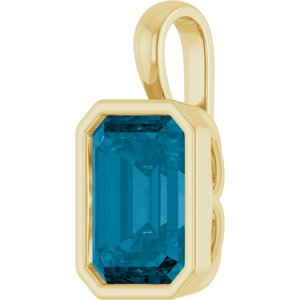 14K Yellow Gold Emerald 10 X 8 Mm Natural London Blue Topaz Pendant