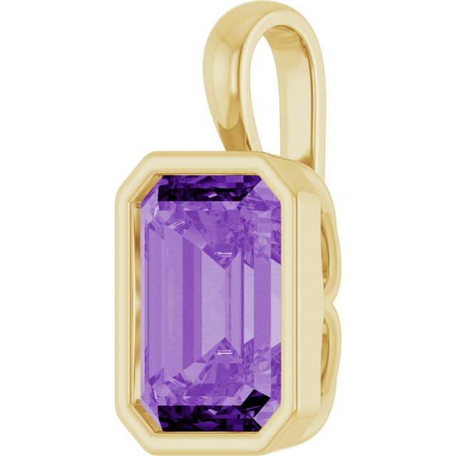 14K Yellow Gold Emerald 10 X 8 Mm Polished Lab-Grown Purple Sapphire Pendant