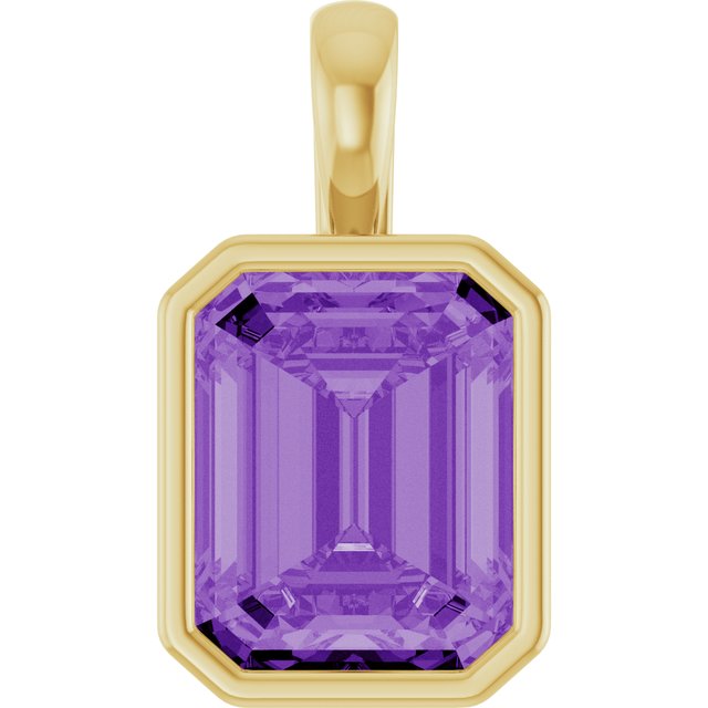 14K Yellow Gold Emerald 10 X 8 Mm Polished Lab-Grown Purple Sapphire Pendant