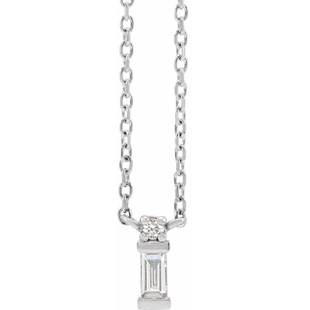 14K White Gold Straight Baguette 3.5 X 1.5Mm Si2-Si3, G-H 18 In Polished .07 Ctw Natural Diamond Necklace