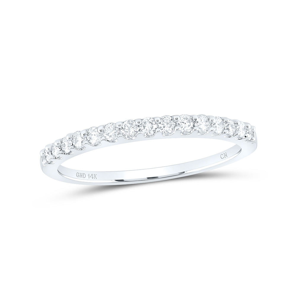 14K White Gold Womens Round Pave-set Diamond Single Row Wedding Band 1/4 Cttw, Womens Size: 5-10