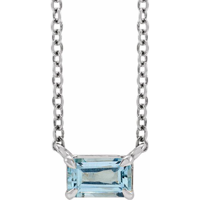 14K Rose Gold Or Platinum Emerald 5 X 3 Mm 18 In Polished Natural Aquamarine Claw-Prong Necklace