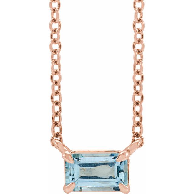 14K Rose Gold Or Platinum Emerald 5 X 3 Mm 18 In Polished Natural Aquamarine Claw-Prong Necklace