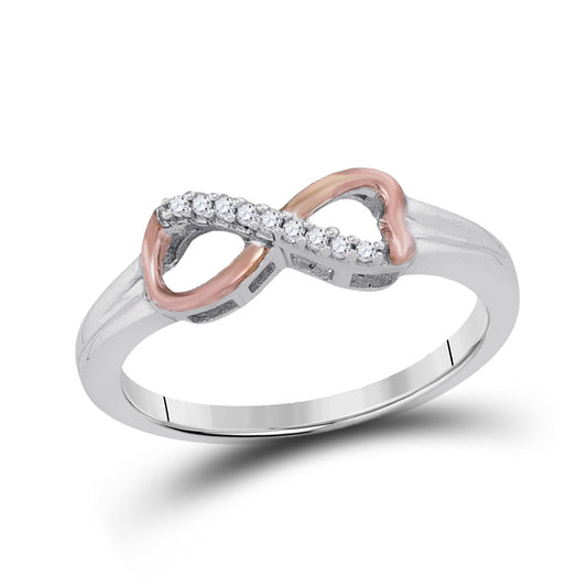 Sterling Silver Womens Round Diamond 2-tone Infinity Ring 1/20 Cttw, Womens Size: 5-10