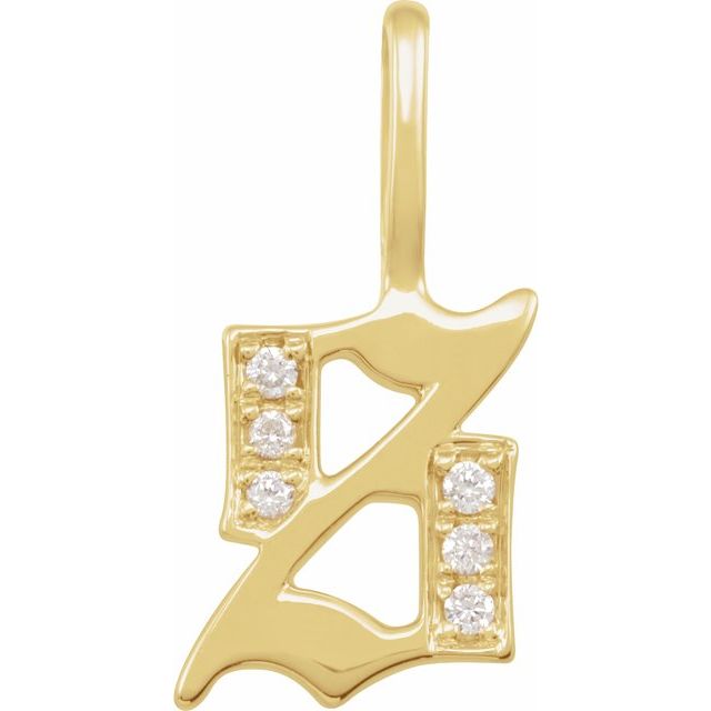 14K Yellow Or White Gold Round I1, H+ Polished Natural Diamond Gothic Initial Charm/Pendant