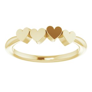 14K Yellow Gold 4-Heart Family Engravable Ring Size 7