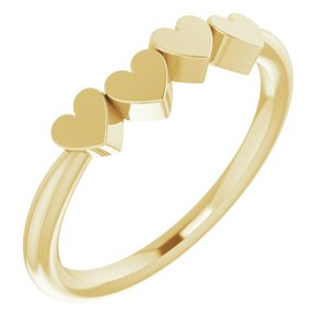 14K Yellow Gold 4-Heart Family Engravable Ring Size 7