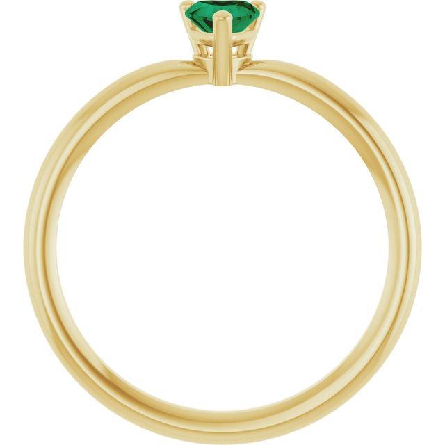 14K Yellow Gold Heart 4 X 4 Mm Polished Lab-Grown Emerald Solitaire Ring, Size 7