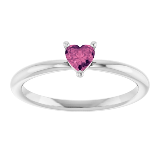 14K Yellow Gold Or Sterling Silver Heart 4 X 4 Mm Polished Natural Pink Tourmaline Solitaire Ring, Size 7