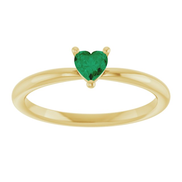 14K Yellow Gold Heart 4 X 4 Mm Polished Lab-Grown Emerald Solitaire Ring, Size 7