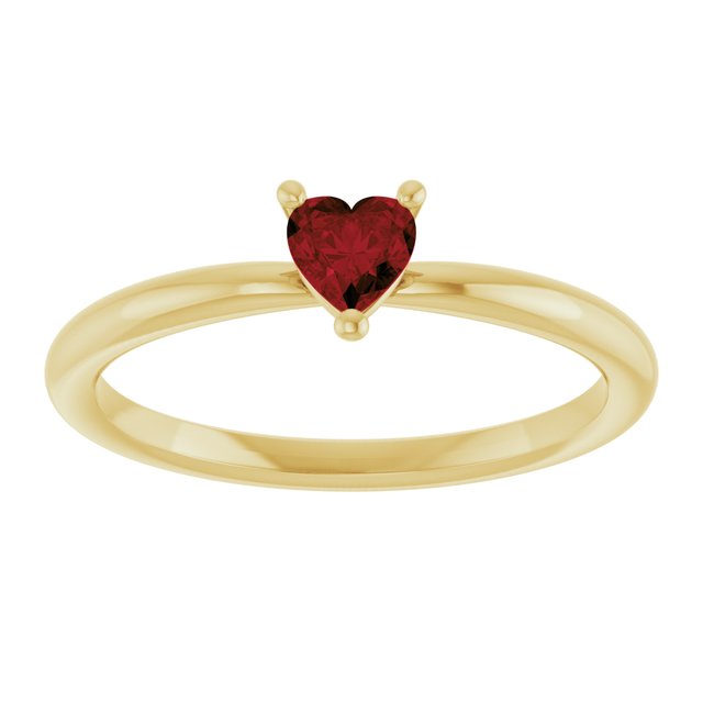 14K Yellow Gold Or Sterling Silver Heart 4 X 4 Mm Polished Natural Mozambique Garnet Solitaire Ring, Size 7