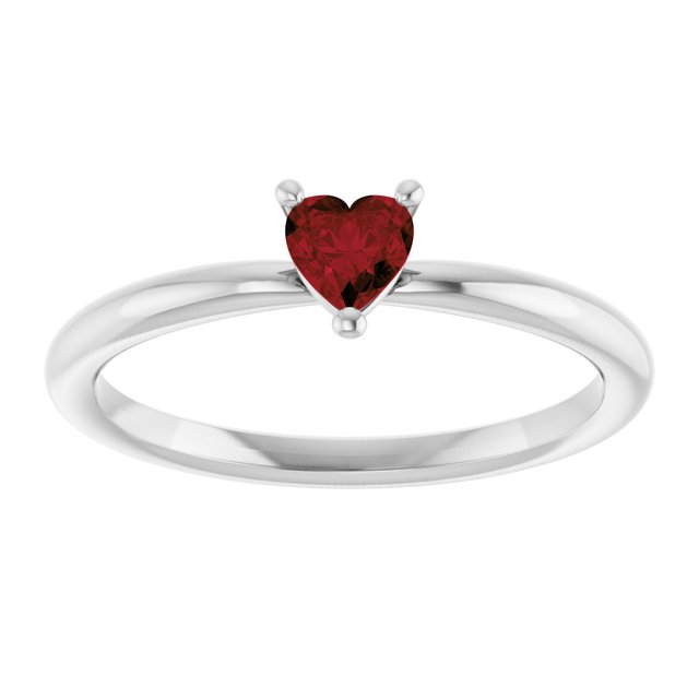 14K Yellow Gold Or Sterling Silver Heart 4 X 4 Mm Polished Natural Mozambique Garnet Solitaire Ring, Size 7