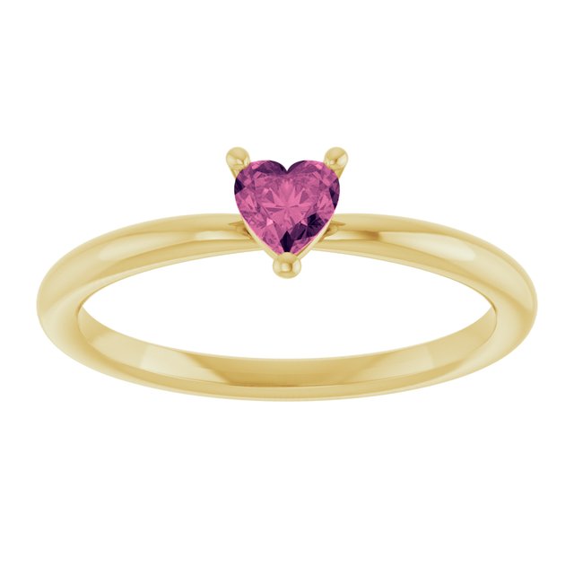 14K Yellow Gold Or Sterling Silver Heart 4 X 4 Mm Polished Natural Pink Tourmaline Solitaire Ring, Size 7
