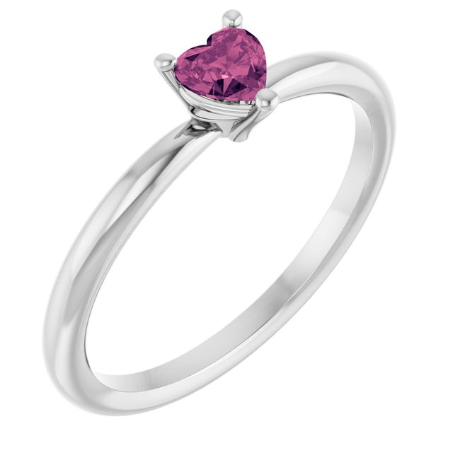 14K Yellow Gold Or Sterling Silver Heart 4 X 4 Mm Polished Natural Pink Tourmaline Solitaire Ring, Size 7