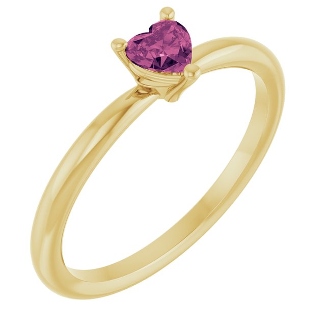 14K Yellow Gold Or Sterling Silver Heart 4 X 4 Mm Polished Natural Pink Tourmaline Solitaire Ring, Size 7