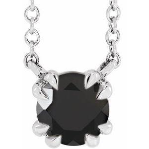 Sterling Silver Round 4 Mm Natural Onyx Double Claw-Prong Necklace, Length: 18 In