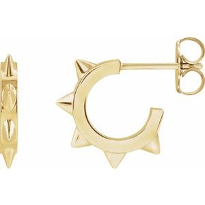 14K Yellow Gold 13.43 X 13.43 Mm Pair Friction Backs Polished Spike Hoop Earrings