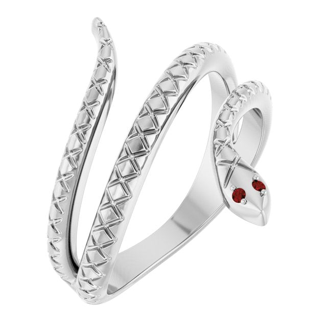 14K Yellow Gold Or Sterling Silver Round 1 Mm Polished Natural Mozambique Garnet Snake Ring, Size 7