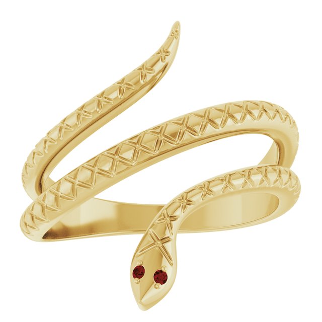 14K Yellow Gold Or Sterling Silver Round 1 Mm Polished Natural Mozambique Garnet Snake Ring, Size 7