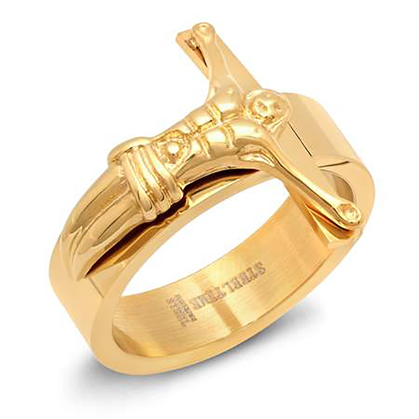 Stainless Steel Yellow Mens Crucifix Sizes 9 - 12 Comfort-fit Religious Bridal Anniversary Wedding Engagement Band Ring