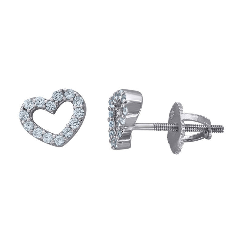 Sterling Silver Women Cubic Zirconia Open Love Heart Stud Earrings Necklace Set