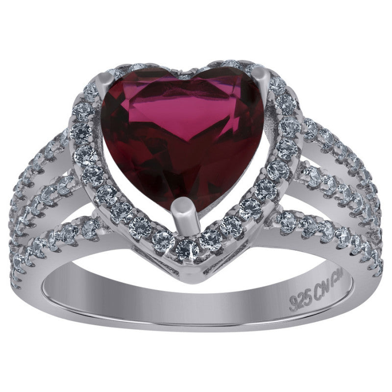 Sterling Silver Womens Cubic Zirconia Heart Bridal Anniversary Wedding Engagement Band Ring