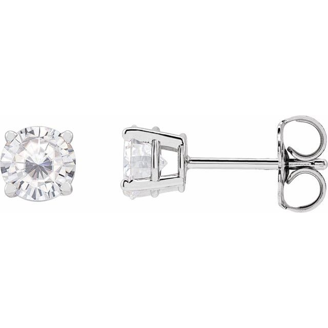 14K Yellow Or White Gold Round Friction 4-Prong Lab-Grown Gemstone Stud Earrings