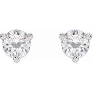 14K White Gold Round Shape 3 Mm 3-Prong Lab-Grown Moissanite Basket-Style Earrings