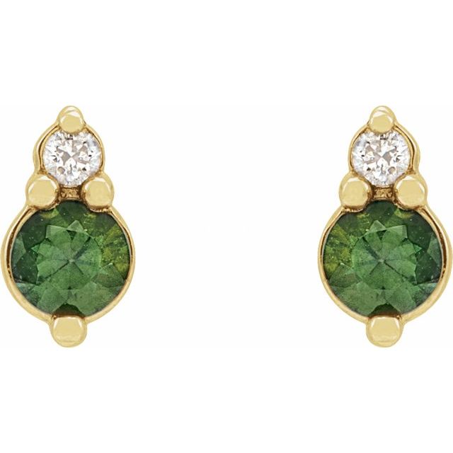 14K Yellow Gold 3 Mm Friction Back Polished Natural Green Sapphire And .03 Ctw Natural Diamond Earrings