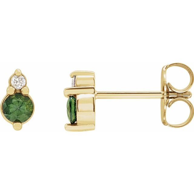 14K Yellow Gold 3 Mm Friction Back Polished Natural Green Sapphire And .03 Ctw Natural Diamond Earrings