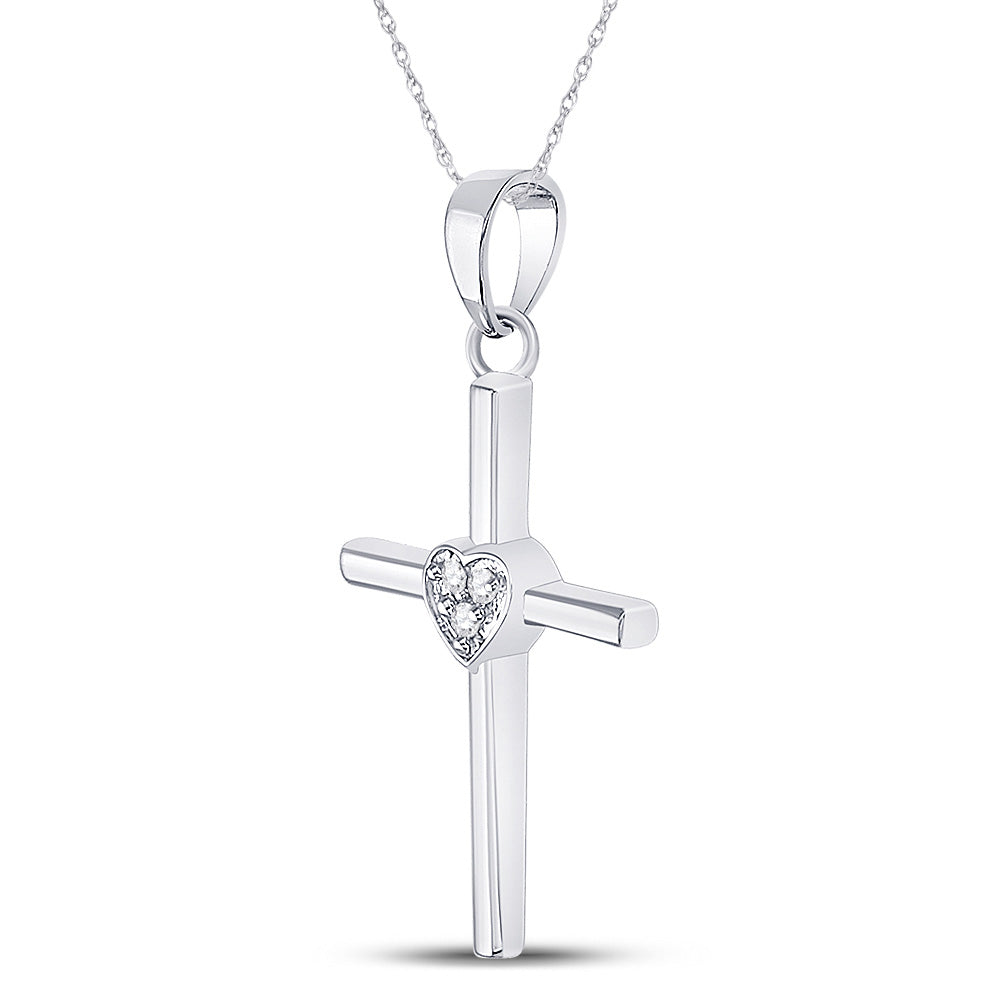 Sterling Silver Womens Round Diamond Heart Cross Pendant .03 Cttw, Length: 1.06 In, Width: 0.57 In