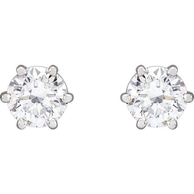 14K White Gold Round Pair 5Mm Si2-Si3, G-H Friction 6-Prong Polished 1 Ctw Natural Diamond 6-Prong Wire Basket Earrings