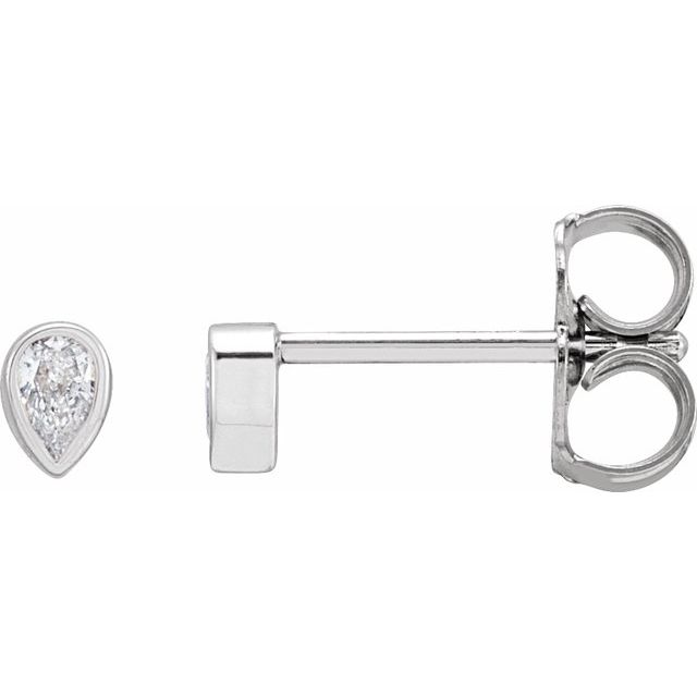 14K White Gold Pear 3 X 2 Mm Friction Backs .37 In Polished 1/10 Ctw Natural Diamond Micro Pear Bezel Earrings