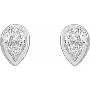 14K White Gold Pear 3 X 2 Mm 1/10 Ctw Lab-Grown Diamond Micro Pear Bezel Earrings, Length: 0.37 In