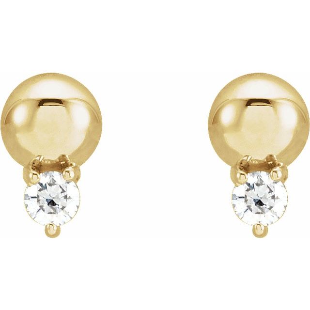 14K Yellow Gold 2 Mm Friction Back Polished .06 Ctw Natural Diamond Solitaire Bead Earrings