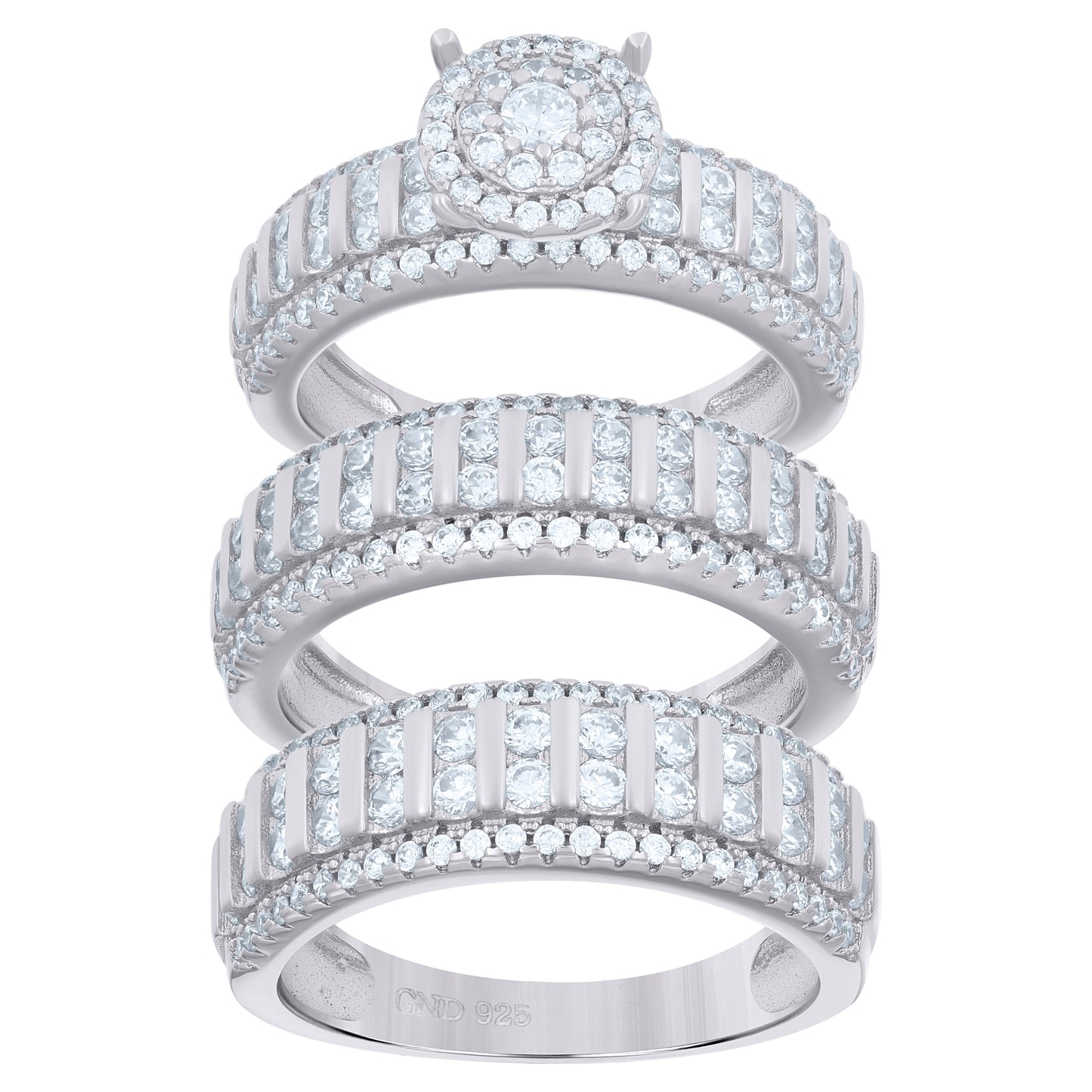 Sterling Silver Cubic Zirconia Migraine Trio Bridal Anniversary Wedding Engagement Band Ring Set