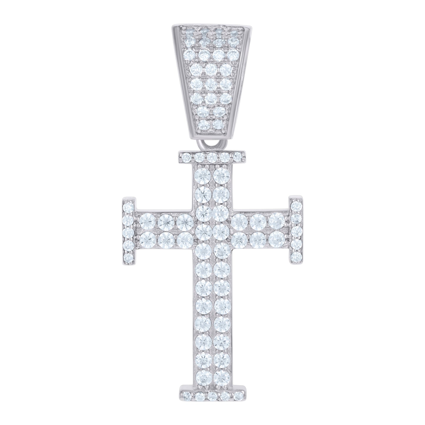 Sterling Silver Mens Cubic-Zirconia Cross Religious Charm Pendant