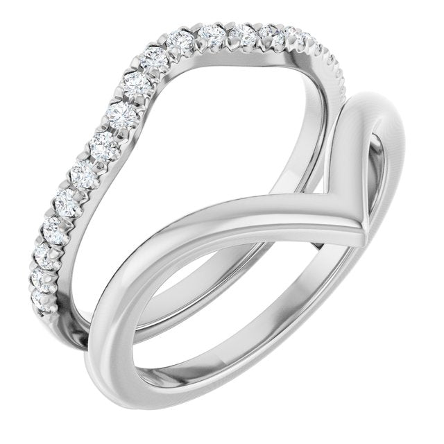 14K Yellow Or White Gold Round 1.5 Mm Polished 1/4 Ctw Natural Diamond V-Shaped Ring Guard, Size 7