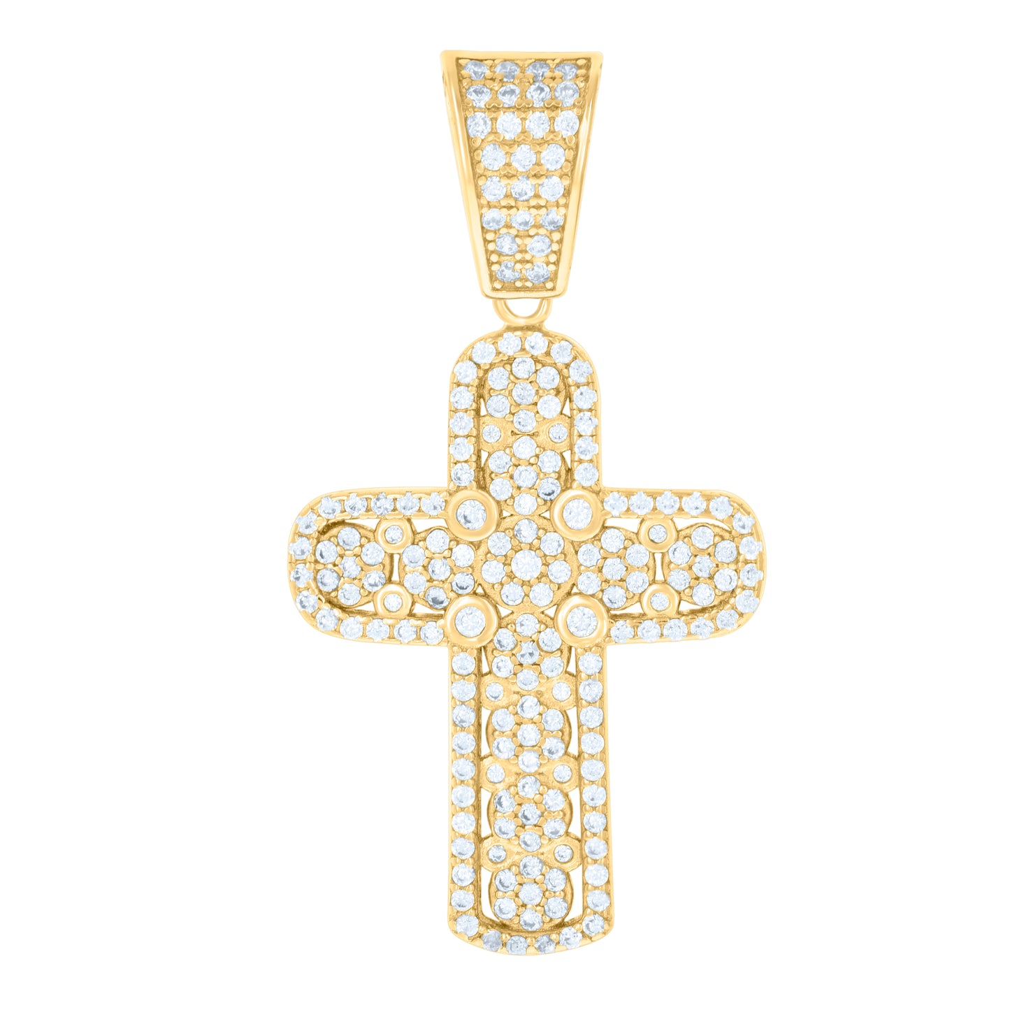 Sterling Silver Mens Cubic-Zirconia Cross Religious Charm Pendant
